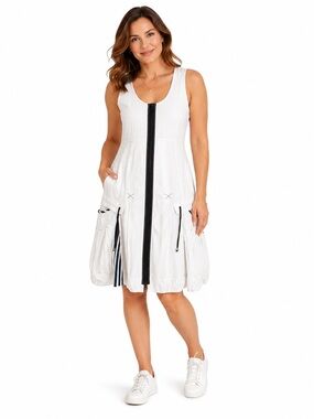 Jane & John Nautical Striped Dress Large Blue White Sleeveless Coastal Classic